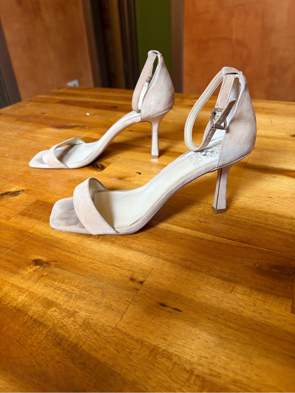 Vince Camuto Nude Suede Ankle-Strap Stiletto Sandals